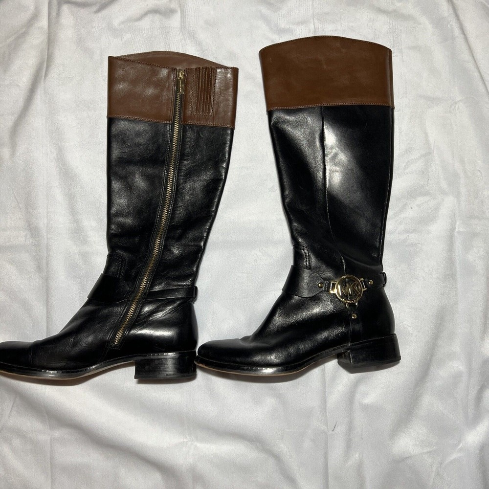 Michael Kors Black and Brown Leather Knee-High Heeled Boots